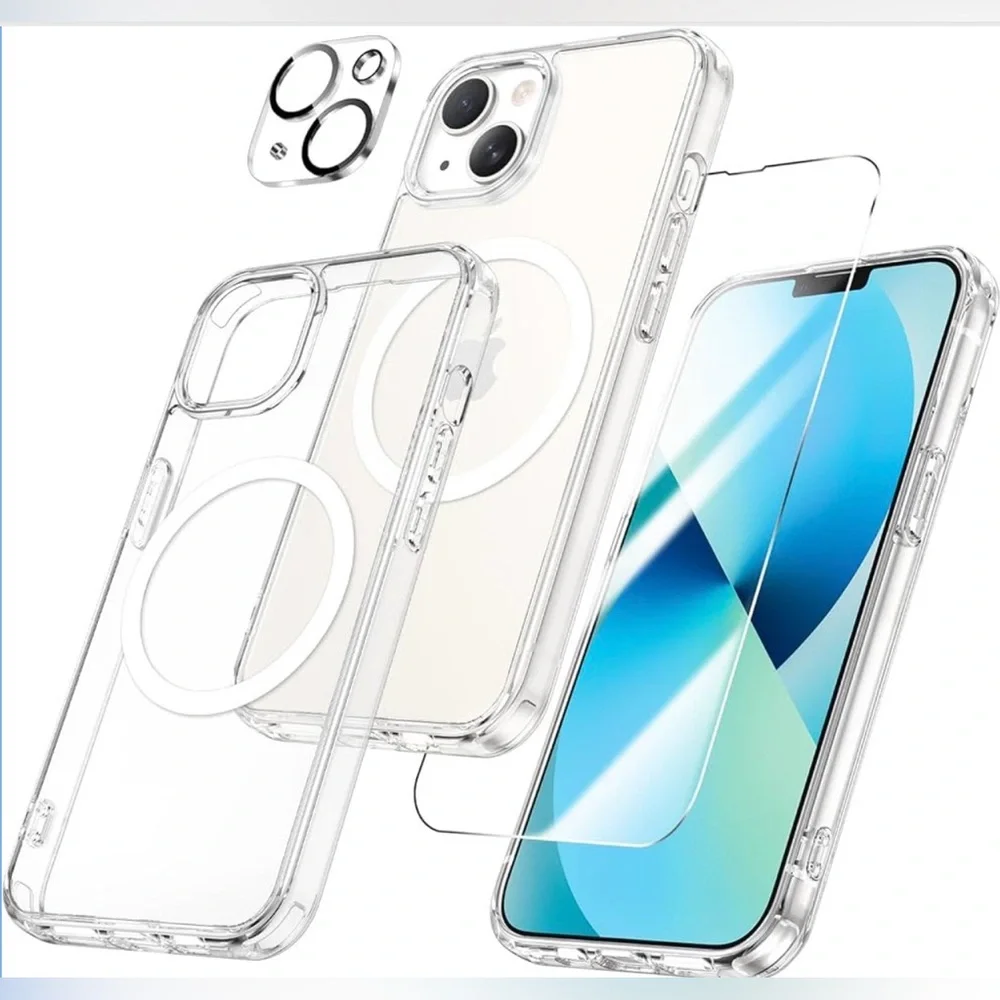 iPhone 13 Clear Case Tempered Glass Screen Protector Camera Lens Protection Set